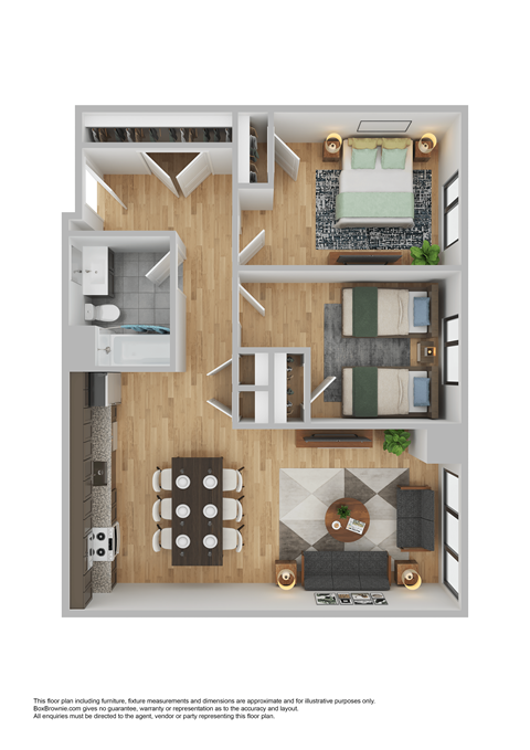 Floor plan for 2 beds, 1 bath, 840 sqft